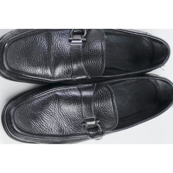 Salvatore Ferragamo Loafers Black Pebble Grain Leather Gancini Bit Mens Size 8.5 main image 13
